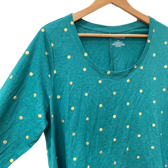 Lane Bryant Teal Green Metallic Gold Dot Long Sleeve Tee NEW size 18/20 - Picture 2 of 6